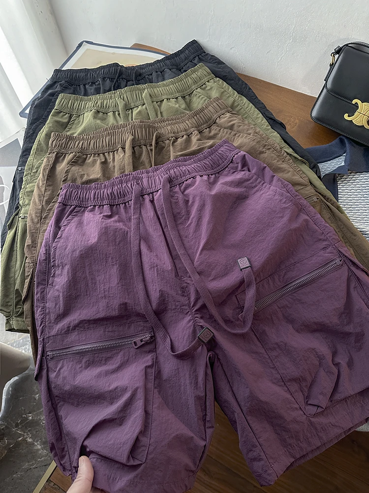 Couple Style Cargo Shorts Summer Elastic Waist Drawstring Pocket Wide Leg Shorts Quick Drying Thin Women Casual Half Pants