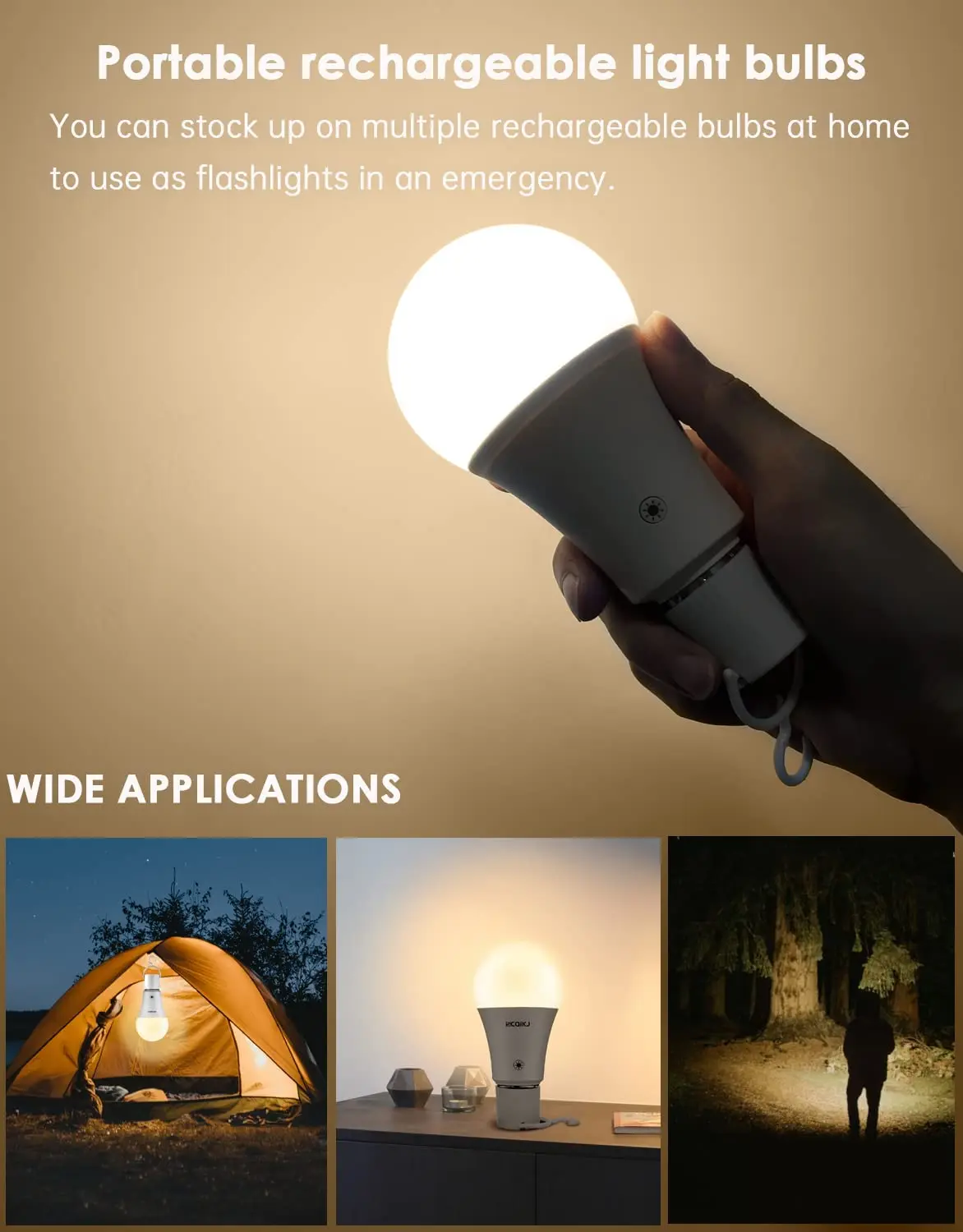 Rechargeable Light Bulbs with Remote, Dimmable Battery Powered Light Bulbs, A19 Standard Size Emergency LED Light Bulbs, 2 Pac