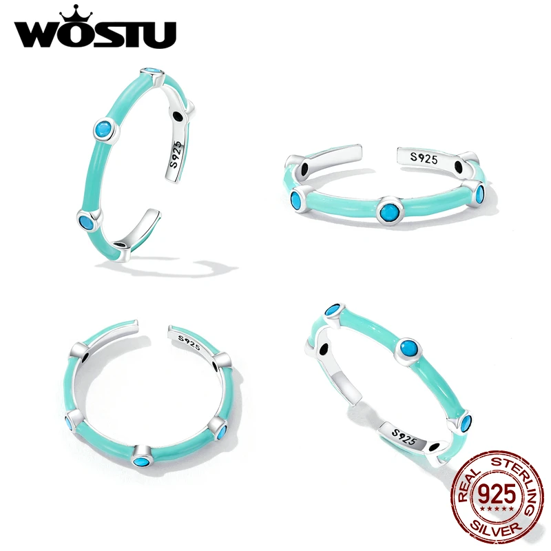 WOSTU Turquoise Vintage Cocktail Open Ring 100% Real 925 Sterling Silver Exquisite Finger Rings For Women Statement Jewelry Gift