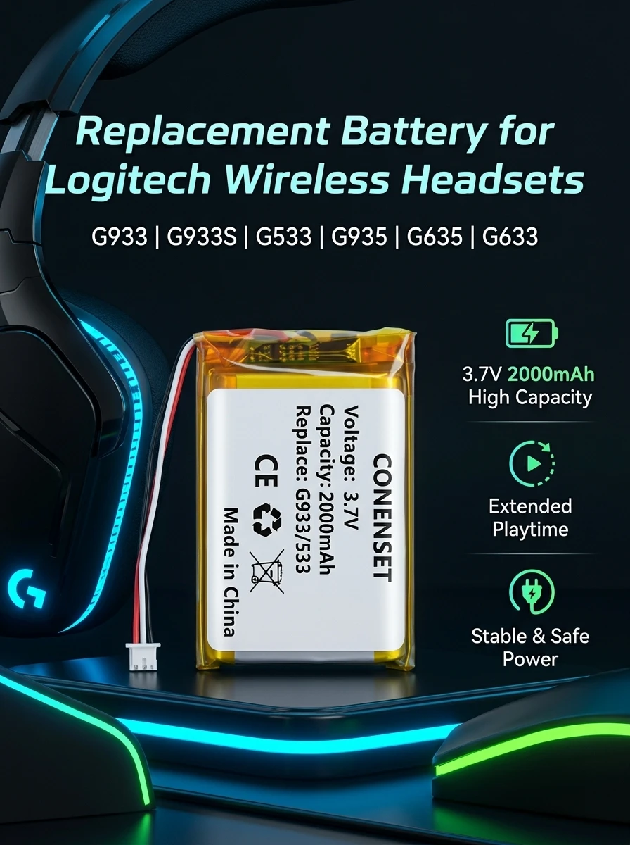 3.7V 2000mAh 533-000132 Rechargeable Battery For Logitech G933 G933S G533 G935 G635 G633 Wireless Headset Accessories
