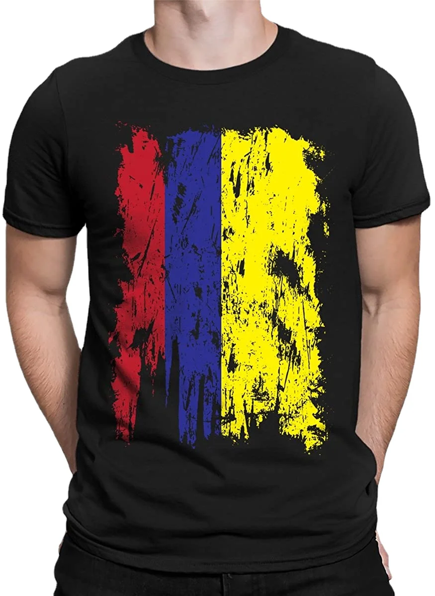 Distressed Colombia Flag Men's T-Shirt Short  Casual 100% Cotton Shirts Size S-3XL