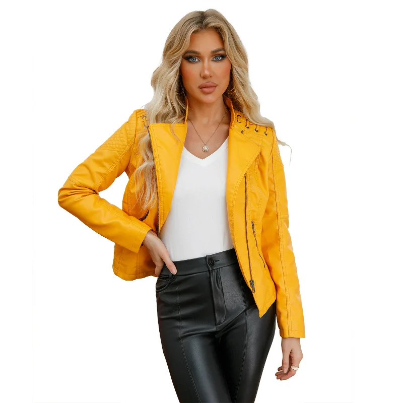 Leather Jacket for Women 2024 European Size New Spring Autumn Lady Short Coats Slim Thin Pu Cropped Clothing Casual Tops Fashion