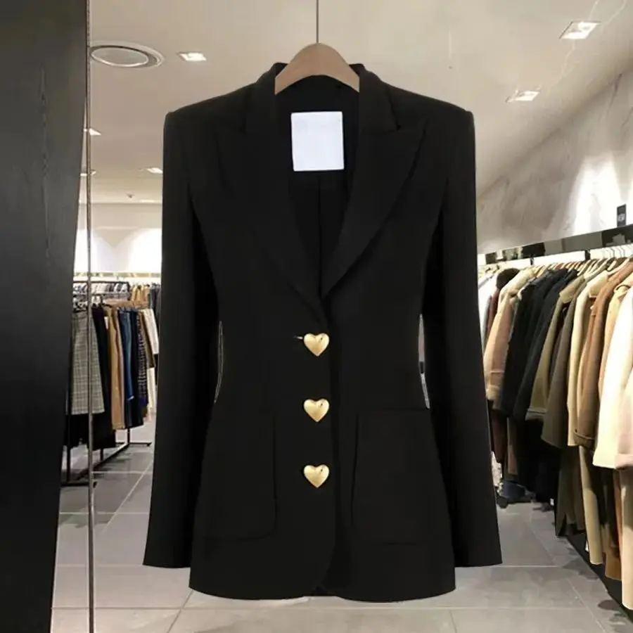 Office Lady alla moda e di fascia alta Slim fit Suit Jacket donna nuovo autunno 2024 elegante Blazer nero abbigliamento donna