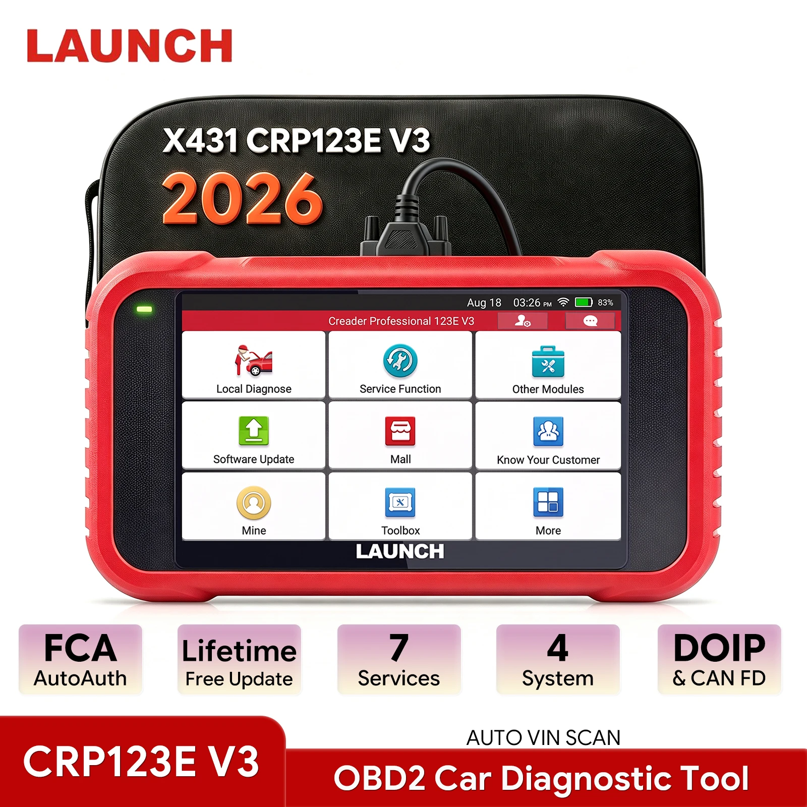 LAUNCH X431 CRP123E V3 OBD2 Fault Scanner Car Engine SRS ABS AT Diagnostic Tool Multifunction Resets Service Support CANFD/DOIP