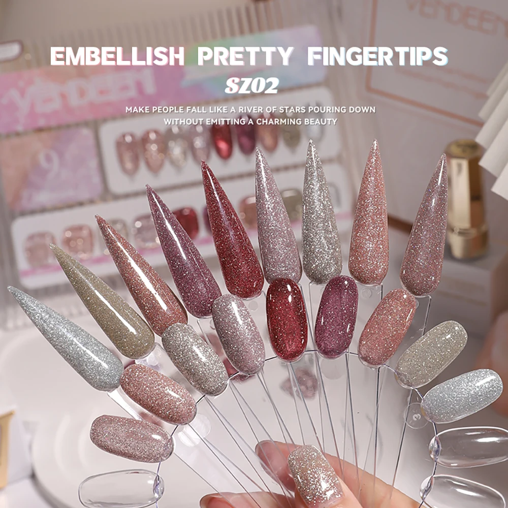 Vendeeni 9 Farben/Set Glitzer-Broken-Diamond-Gel-Nagellack UV LED Soak-Off Gel-Lack Grün Lila Rot Flash Gel mit Display – Detail 11