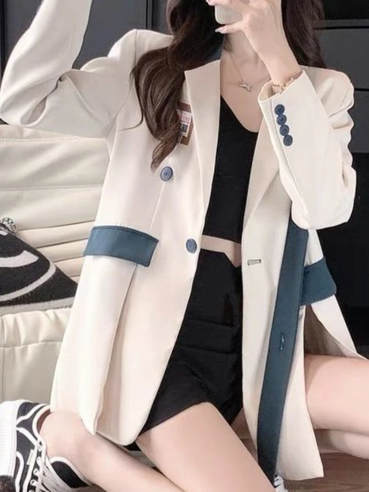 Spring Women\'s Blazer Designer Slit Long Sleeve Top Office Ladies Korean Fashion Oversized Suit Jacket Women Clothing 2024 Trend