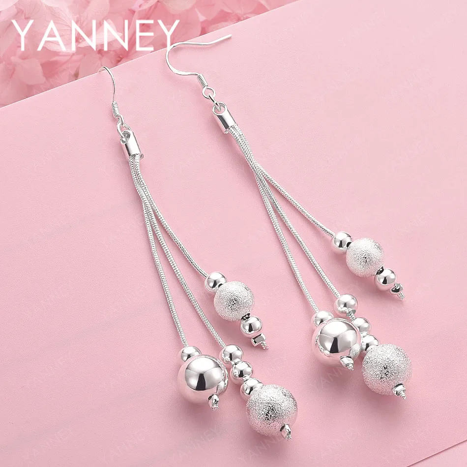 

925 Sterling Silver Delicate Beaded Tassel Pendant Earrings for Women, Fashion Accessories, Jewelry, Wedding Gifts