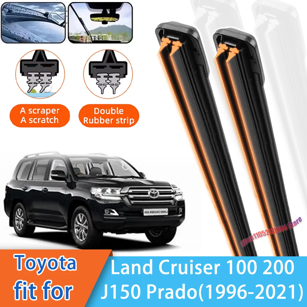 For Toyota Land Cruiser 100 200 J150 Prado J90 Models Front Windscreen Wipers Double Rubber Car Wiper Blades Accessories