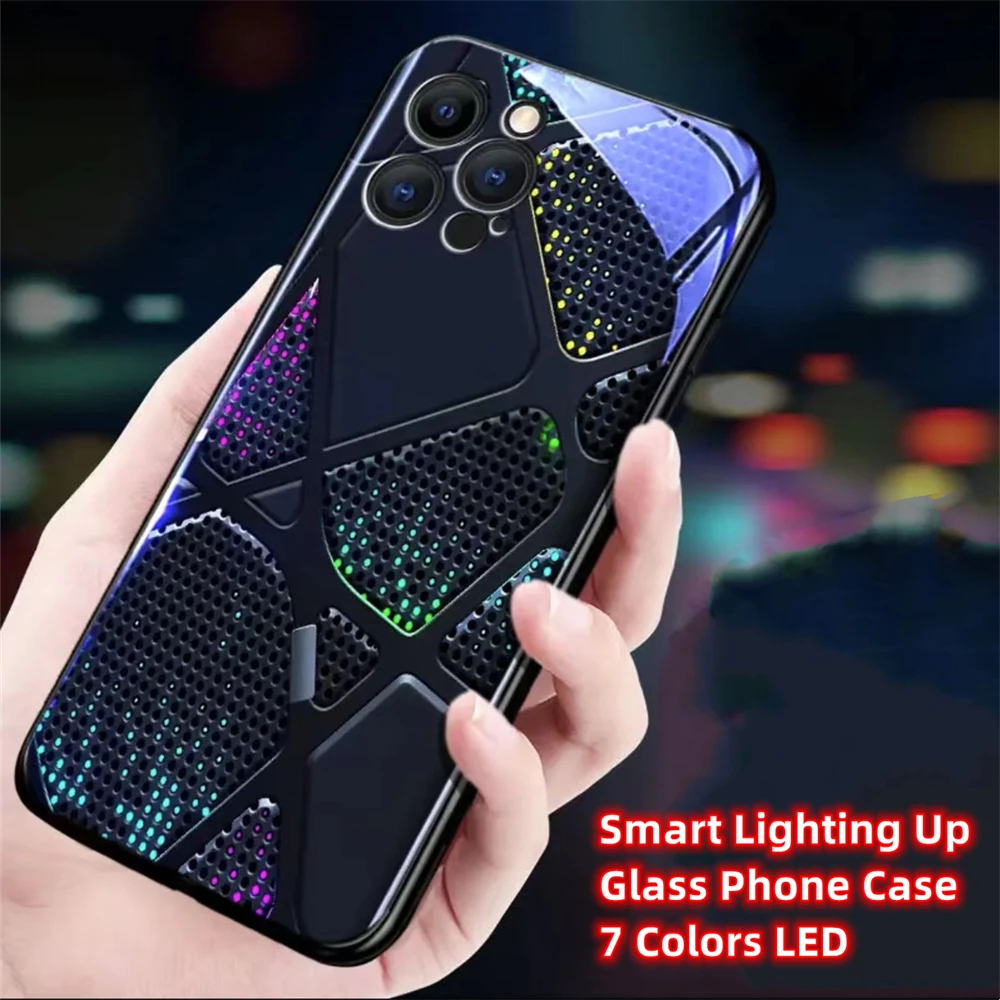 Rhombus LED Voice Sound Music Control Luminous Night Light Up Phone Case For Samsung S25 S24 S23 S22 S21 S20 FE Plus Ultra