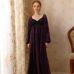 Retro Sexy Square Neck Nightgown Winter Velvet French Court Style Princess Sleepwear Sweet Long Sleeve Warm Nightwear Nightdress