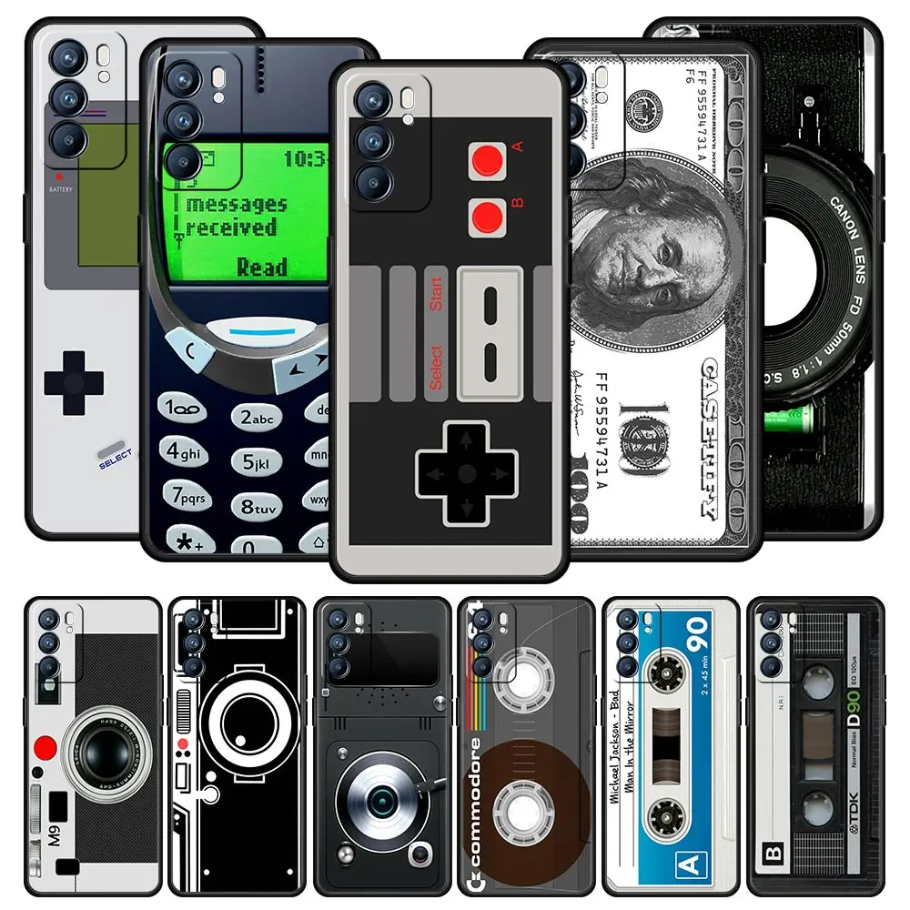 Vintage Tape Camera Gameboy For Oppo A54 Case Reno7 SE Reno6 Pro Plus 5G Find X5 A53 A52 A9 2020 A95 A16 A76 A74 A15 A12 Cover