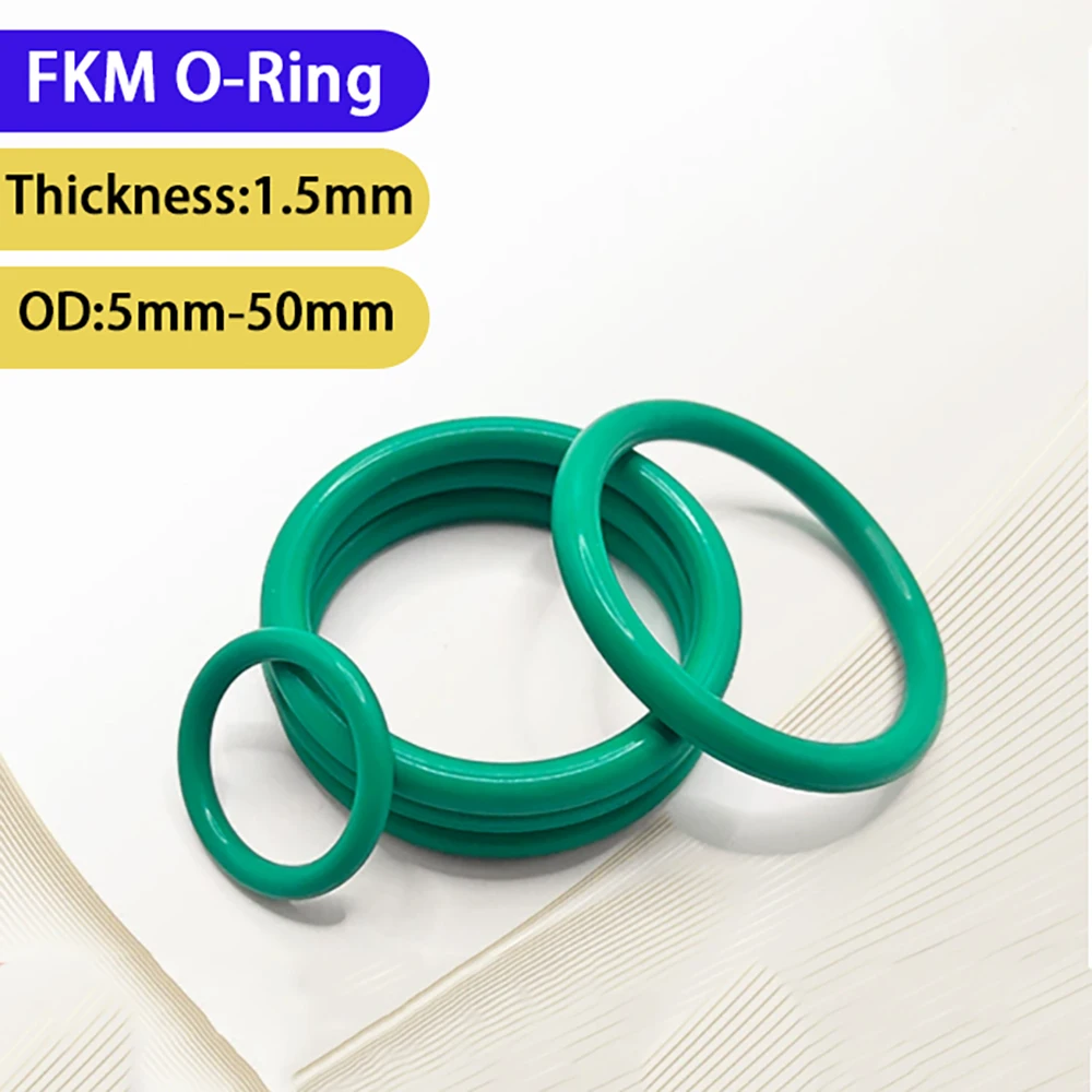 5-50Pcs Green FKM O-Ring Thick CS 1.5mm OD 5mm-50mm Fluoro Rubber Oil Resistant Gasket Sealing Washer Faucet Plumbing Gaskets