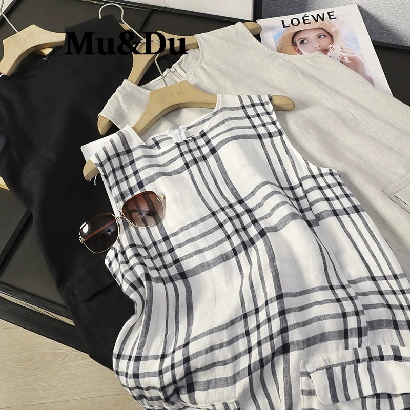 Plaid Loose Women's Mini Vest Dress Round Neck Sleeveless Commute Summer Fashion Party Dresses
