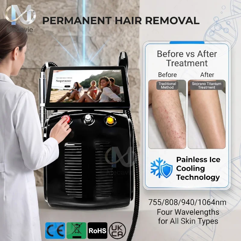 2 In 1 Professional Diode Hair Care Machine And Nd Yag Beauty Device 5000W High Power Multifunctional Equipment With Multi Wave Technology Ice Cooling System For Salon Spa Pigment Care And Body Beauty