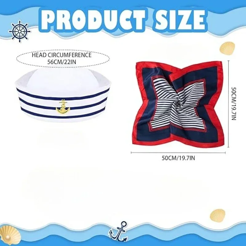 2Pcs Yacht Captain Hat Sailor Ship Cap Scarf Sailor Hat Boat Costume for Men Women Captains Dressing up Party (2pCS Set)