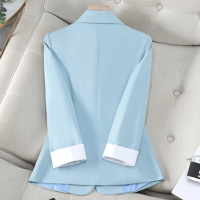 ZJYT Korean Fashion Autumn Women's Casual Blazers Jacket One Button Turn Down Collar Coats Plus Size Outerwears Femme Veste Blue