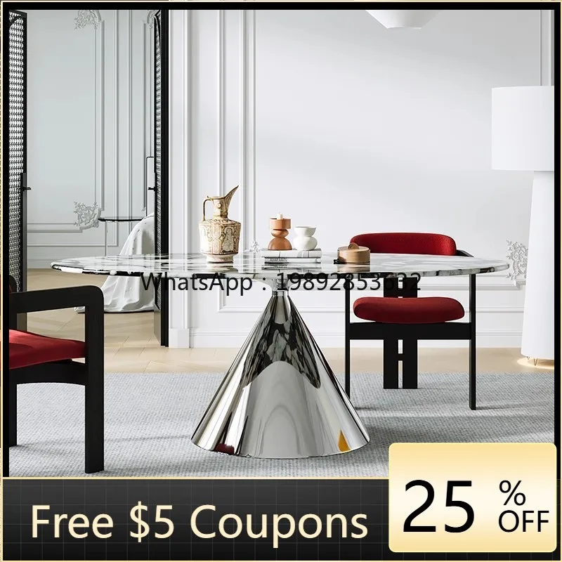LYY Italian Style Light Luxury Marble UFO Dining Table Villa Home Oval Dining Table Simple High-end Dining Table and Chairs