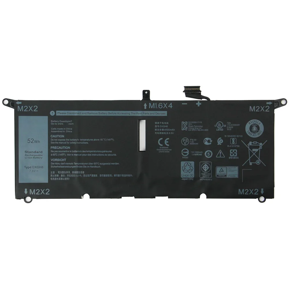 Replacement Battery DXGH8 For Dell XPS 13-5390 XPS 9370 9380 HK6N5 P82G High Quality Batteries 6500mAh With Tool