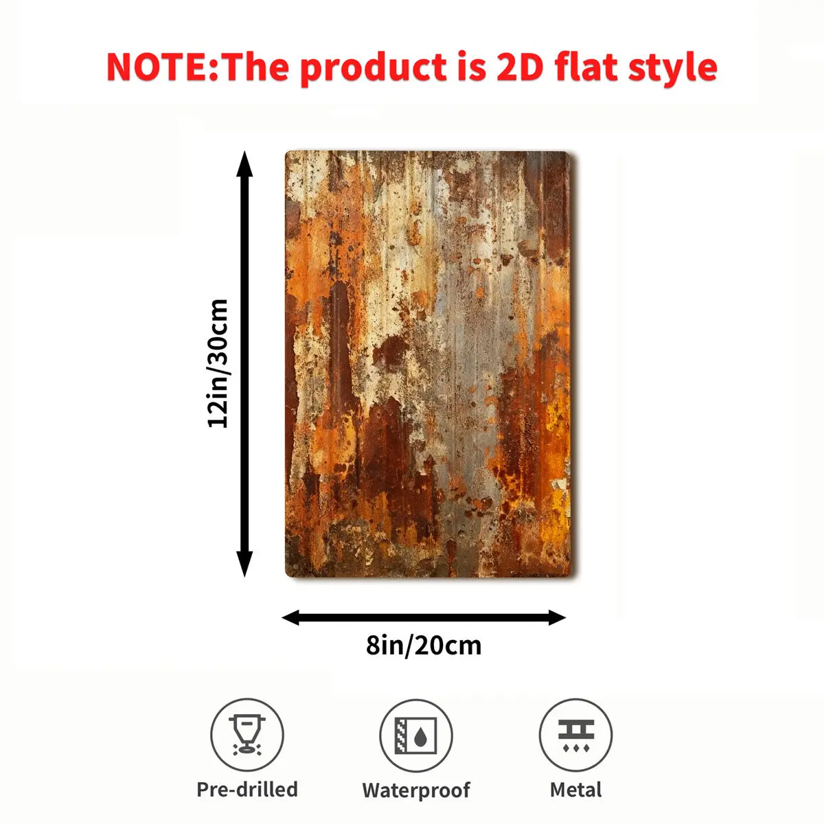 2D Flat, 1pc 2d Flat Rusty Texture Metal Tin Sign, Weathered Industrial Patina, Vintage Tin Wall Decoration, for Farmhouse, O