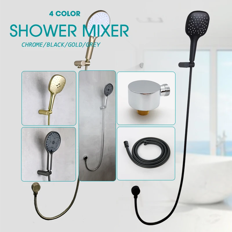 Black Hand Shower Set Solid Brass Bracket with Outlet Hose Connector ABS Plastic Shower Gold Grey Stainless Steel HoseChrome