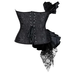 Women Sexy Bustiers And Corset Top Ruffle Floral Lace Shaper Body BustierWaist Trainer Body Shaper Sexy Overbust Corsets Black