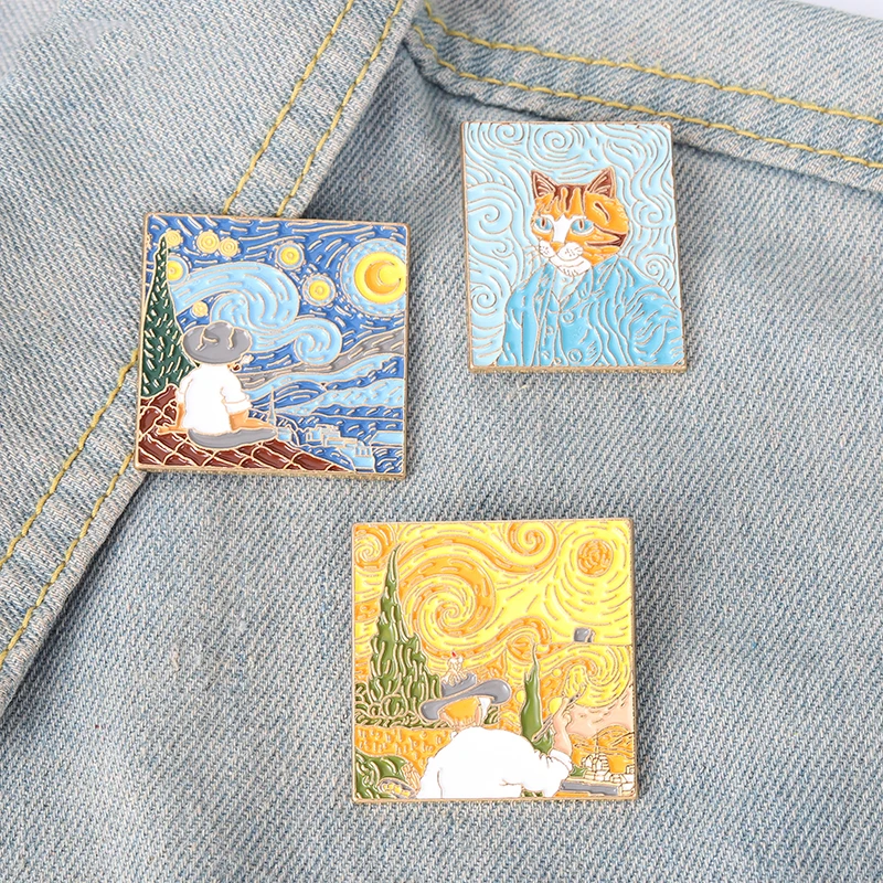 Funny Adaptation Famous Oil Painting Enamel Pins Custom Artistic Brooch Lapel Badge Bag Cartoon Jewelry Gift for Kids Friends