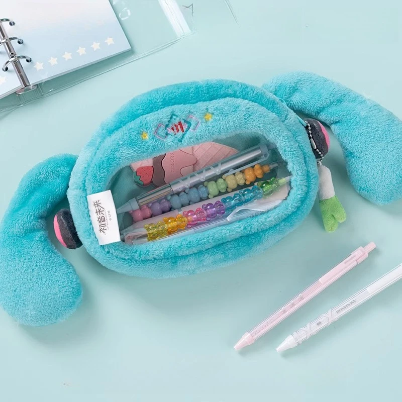 Hatsune Miku Cosplay Anime Plush Pencil Case Large Capacity Cartoon Stationery Bag Kawaii Gifts for Girl