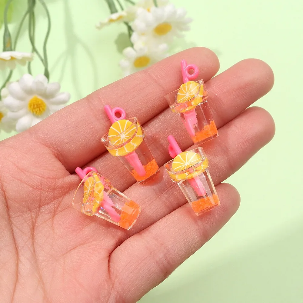 3/10/16pcs Orange Milk Tea Cup Pendant,DIY NecklaceEarrings,for Valentine's Day Mother's Day Christmas GiftDecorationAccessories