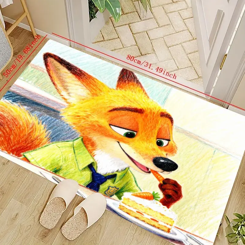 

1PC Zootopia Nick Wilde Fox Cartoon Character Floor Mat, Anime Aesthetic Eating Carrot & Cake Printed Non-Slip Area Rug for Livi