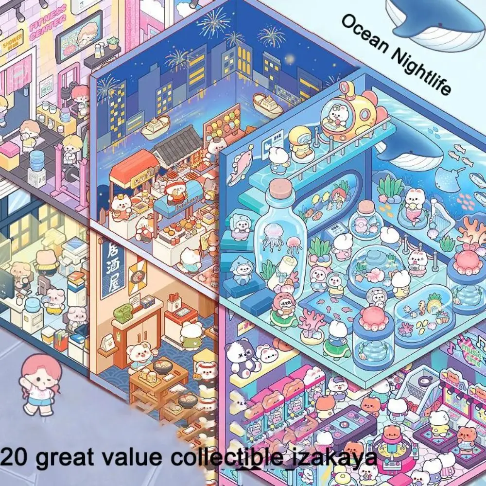 

Прочный 20 в 1 пейзажная наклейка книга мультфильм милая сцена кабины декоративные наклейки Бесплатная комбинация DIY 3D наклейки набор сцен