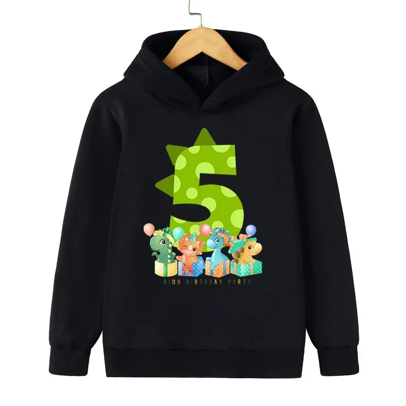 Dinosaur Kid Sweatshirts Birthday Number 1~9 Children Pullover Animal Cartoon Girls Hoodie Casual Baby Boy Clothes Birthday Tops
