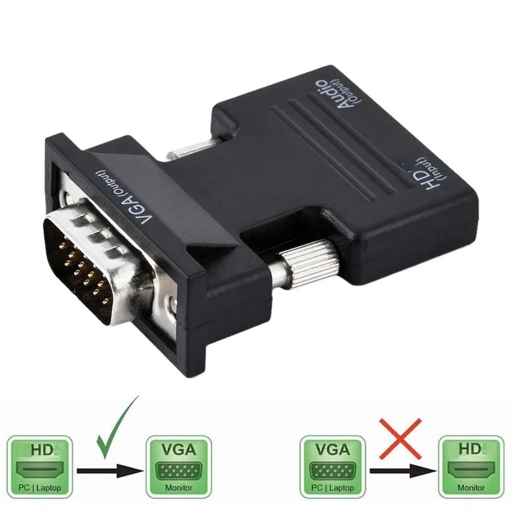 Adaptador hdmi para vga, conversor completo de 1080p com cabo de áudio para pc, notebook, hdtv, tv box, projetor, exibição do computador