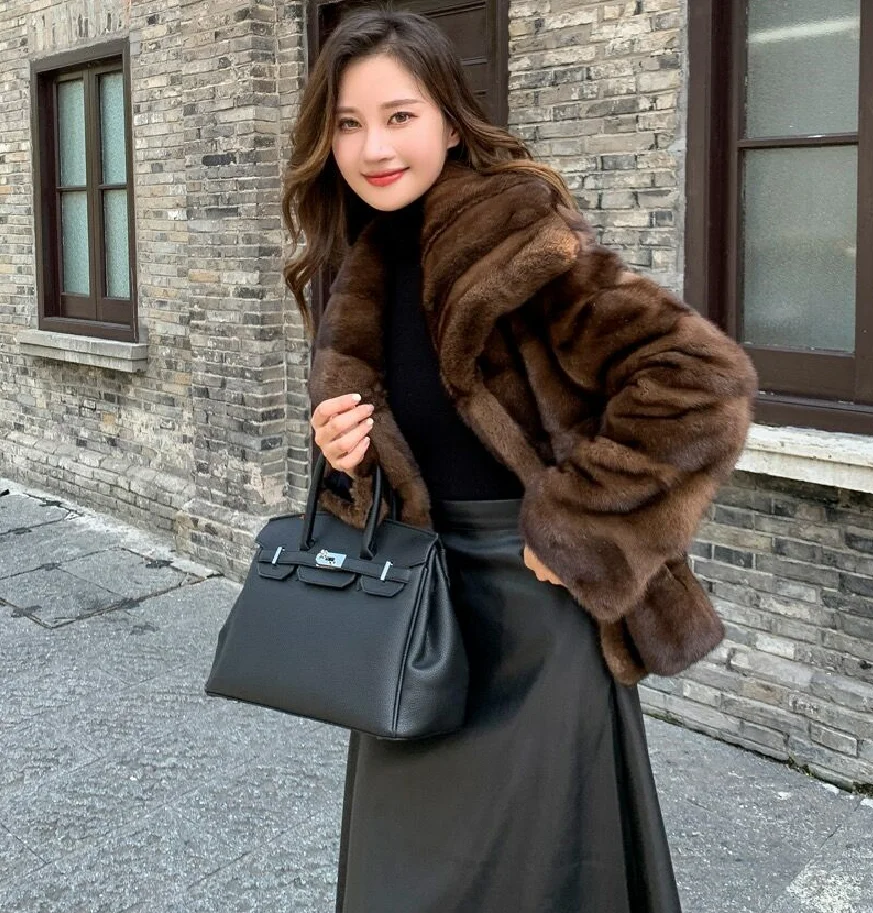 ใหม่ Mink Fur Coat สำหรับ2023, 100% Real Mink Fur Coat,อบอุ่นและมีสไตล์ในฤดูหนาว