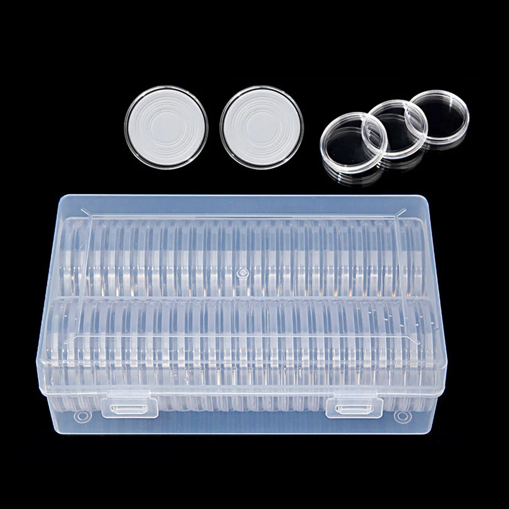 40mm Coin Storage Box Case Clear Plastic Coin Capsule Container Holder Storage Box Case Collect Coin Boxes Protection Gift