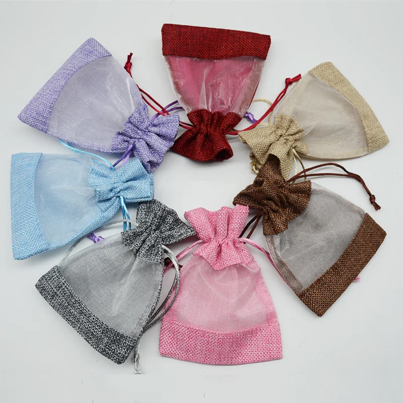 20pcs Small Linen Jute Drawstring Gift Bags Pouch 15x10cm Wedding Party Favours Sack For Jewelries Gift Makeup Candy Fruits