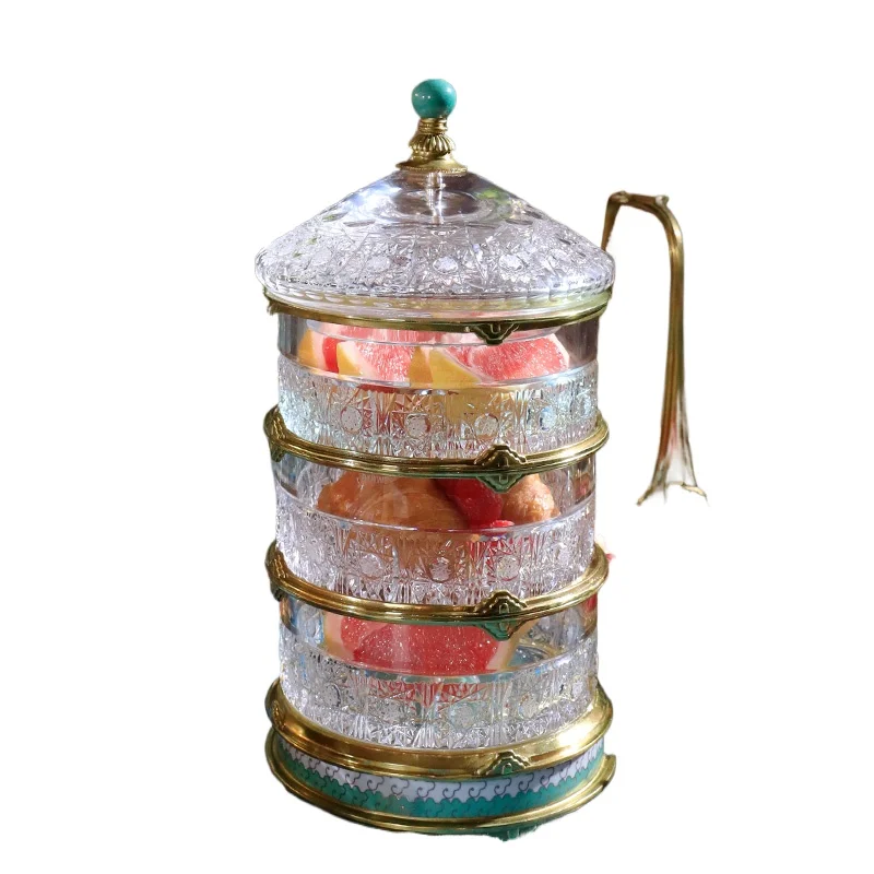 

Европейская роскошная хрустальная тарелка для десеров и димсамов, трехъярусная, с крышкой, для декора