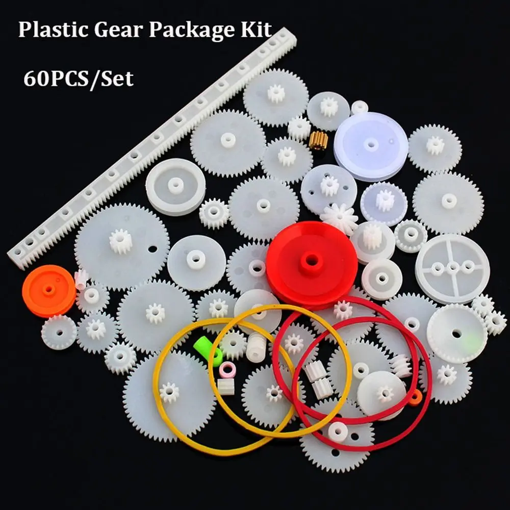 60 Teile/satz 2021 Roboter Verschiedene Getriebe Spielzeug Motor Auto DIY Getriebe Sortiment Kunststoff Getriebe Achse Gürtel Buchsen Paket Kit