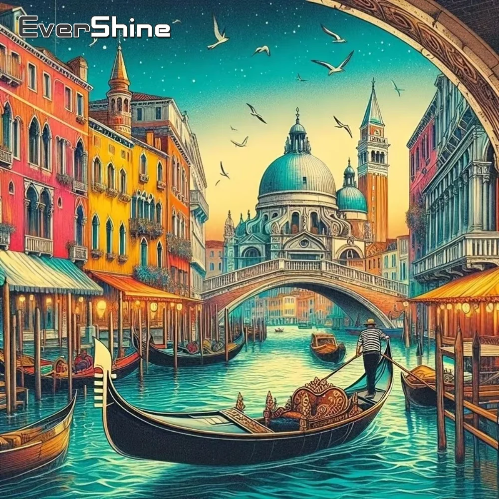 EverShine Neuerscheinung Diamantmalerei Haus-Landschaft DIY Stickerei Schiffsbild Strass-Diamant-Mosaik Brücke Handarbeit