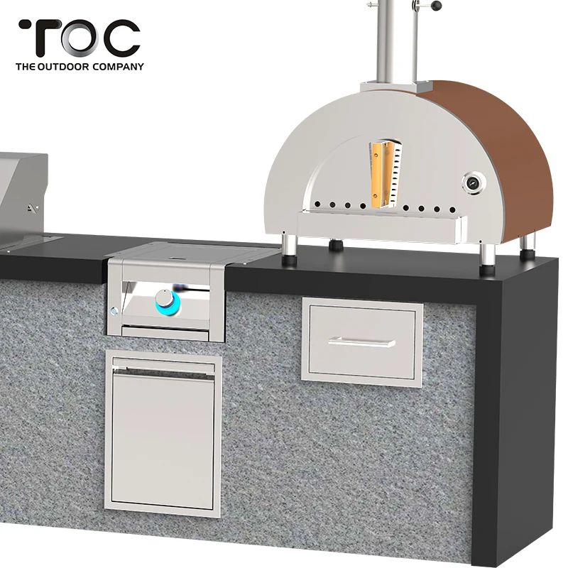 Commercial Outdoor Kitchen Automatic Ignition Combination Pizza Oven Bulit-in BBQ Grill
