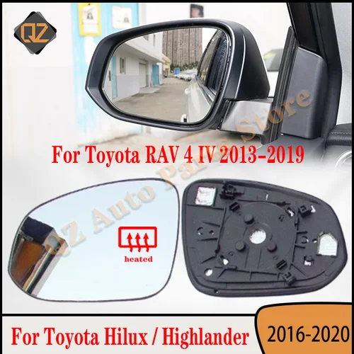 Imagen 1 del producto Lente de cristal de espejo lateral izquierdo derecho calefactable para Toyota Hilux 2016-2020 Highlander 2016-2020 RAV4 IV 2013-2019 Fortuner 2015-2019