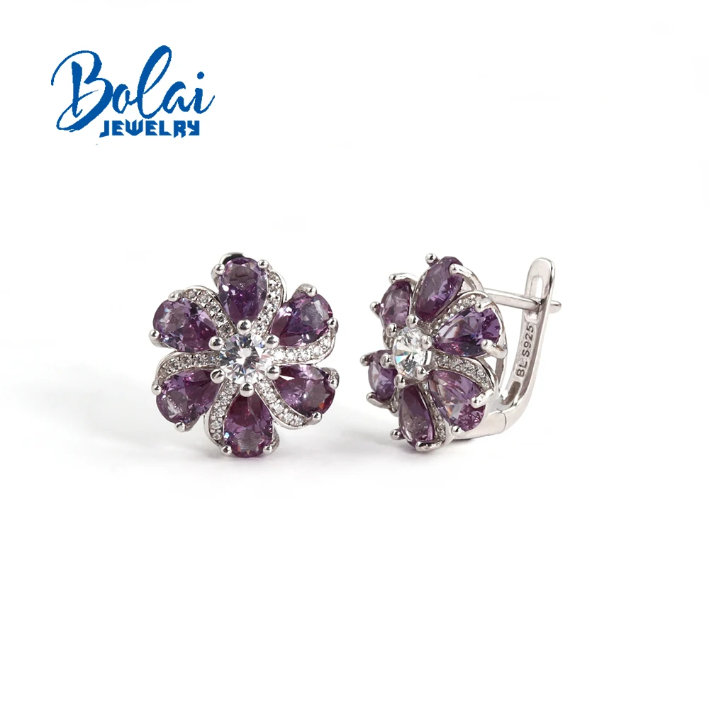 Beautiful silver earrings  created  color change synthetic Alexander nano pear 925 sterling silver  fine jewelry for women
