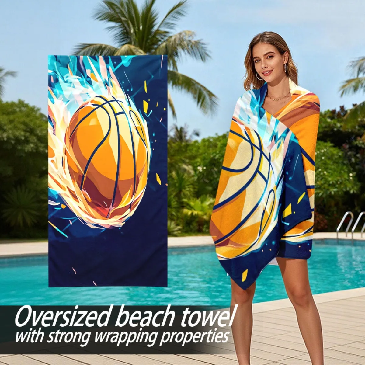 Dynamic Flame Basketball Theme Design polyester microfiber beach towel is highly absorbent, suitable for swimming beach outings