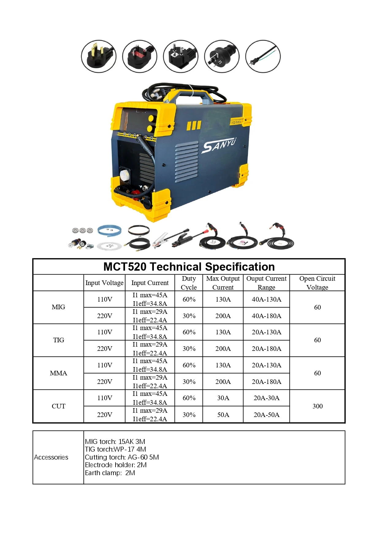 Spawarka wielofunkcyjna TLF SANYU MCT-520 4-w-1 MIG/TIG/MMA/CUT, spawanie dwoma napięciami 110V/220V, spawarka 4w1