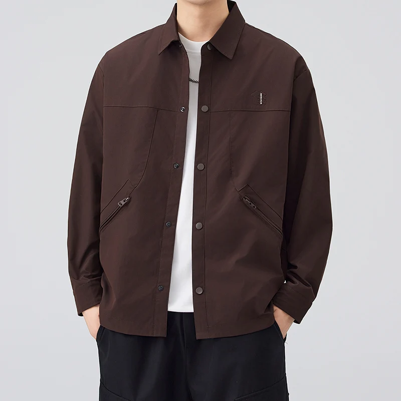 

Мужская повседневная рубашка-куртка в японском ретро-стиле с отложным воротником, для активного отдыха, из полиэстера, стандартной длины