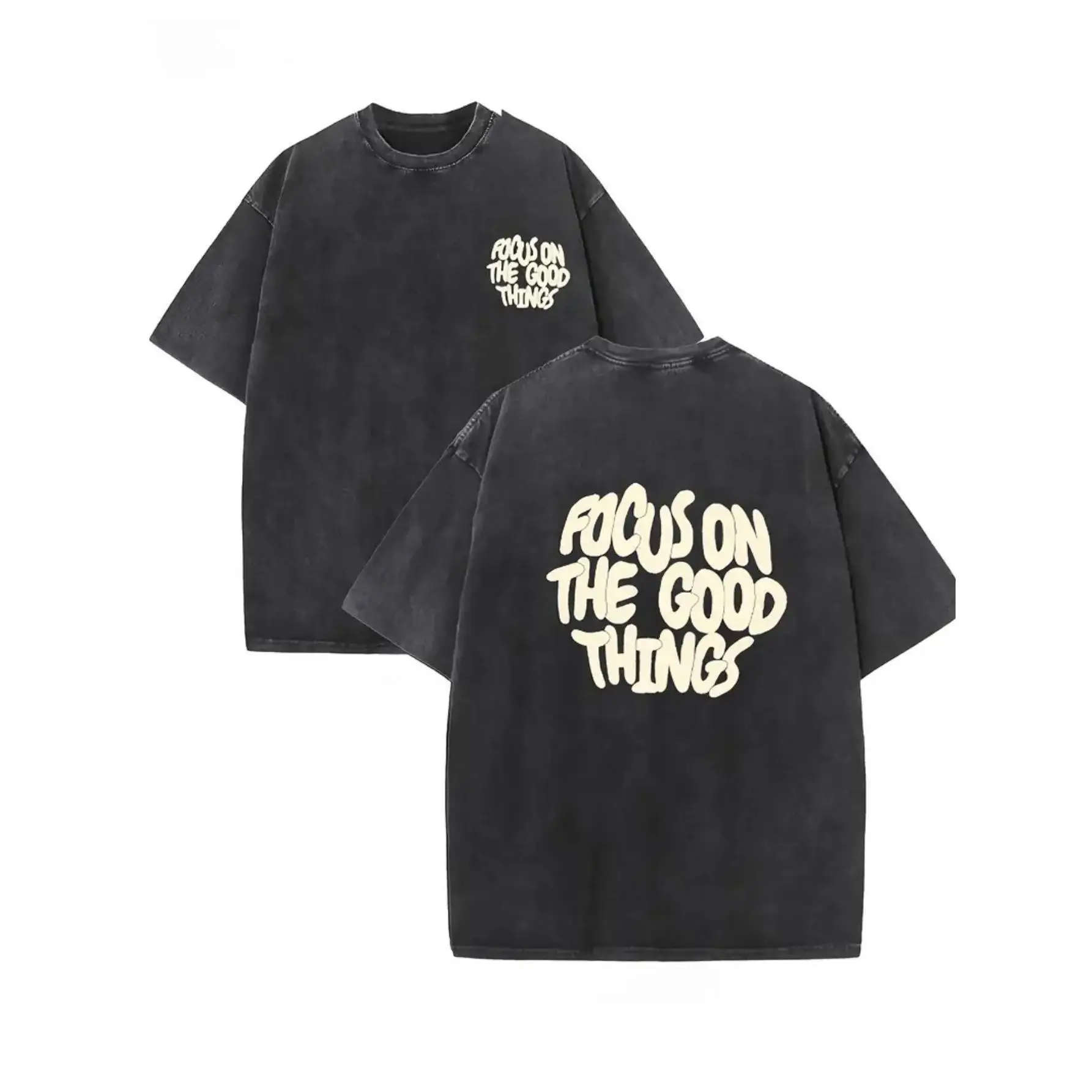 

"Focus On The Good Things T-Shirt Women's Men's Positive Slogan Graphic Tee Washed Inspirational Print Top Oversized Streetwear"