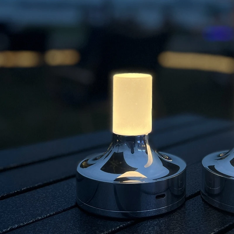 Candle Table Lamp Short Style For Bedroom Rechargeable Wireless Touch Lamp Camping Rechargeable Type-C Desk Lamp Silver Durable