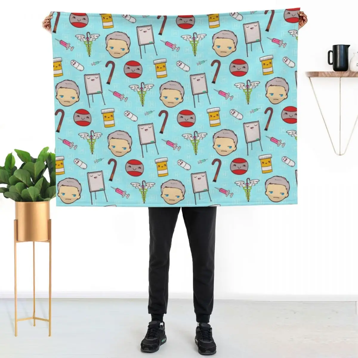 

House MD Kawaii Pattern Throw Blanket Modern Design Soft Blanket for Home Decor