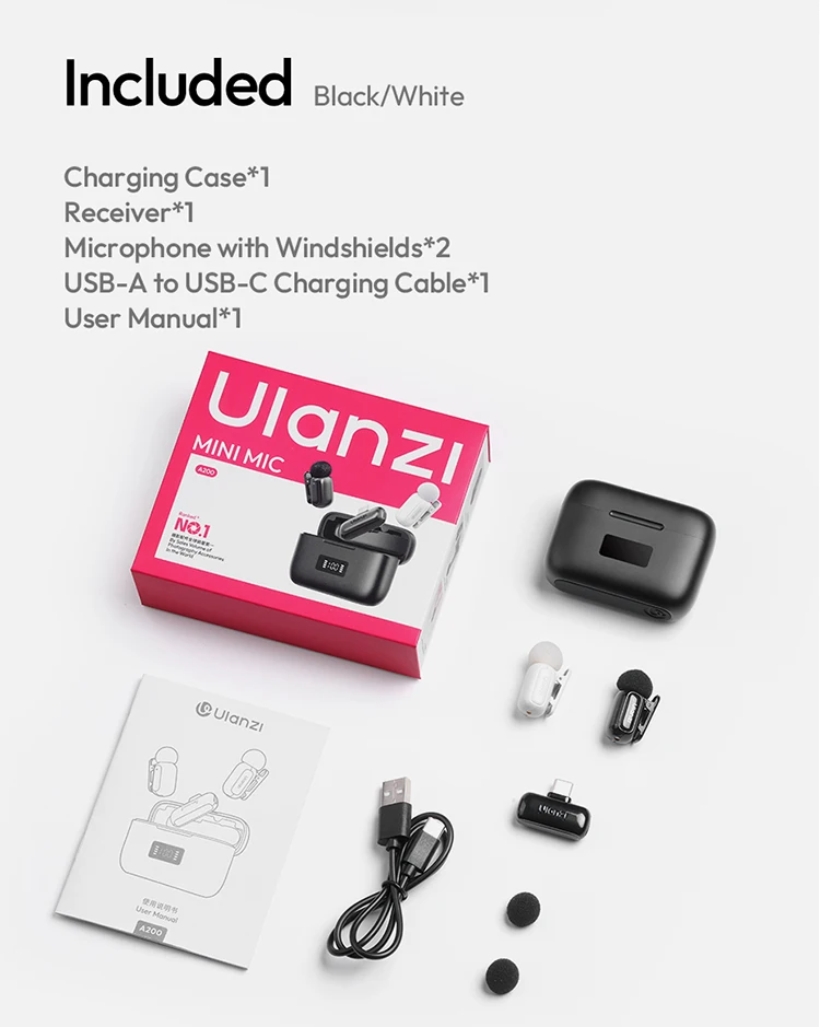 Ulanzi J12 ワイヤレスラベリアマイクオーディオビデオ録音ミニマイク