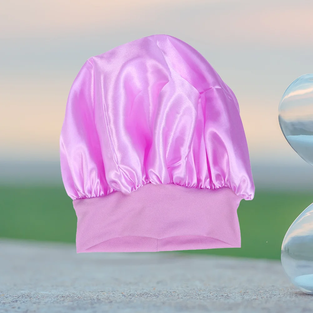 

High Elastic Satin Sleeping Cap Wide Side Hair Protection Bonnet For Women Purple Durable Soft Night Wear Sleep Cap