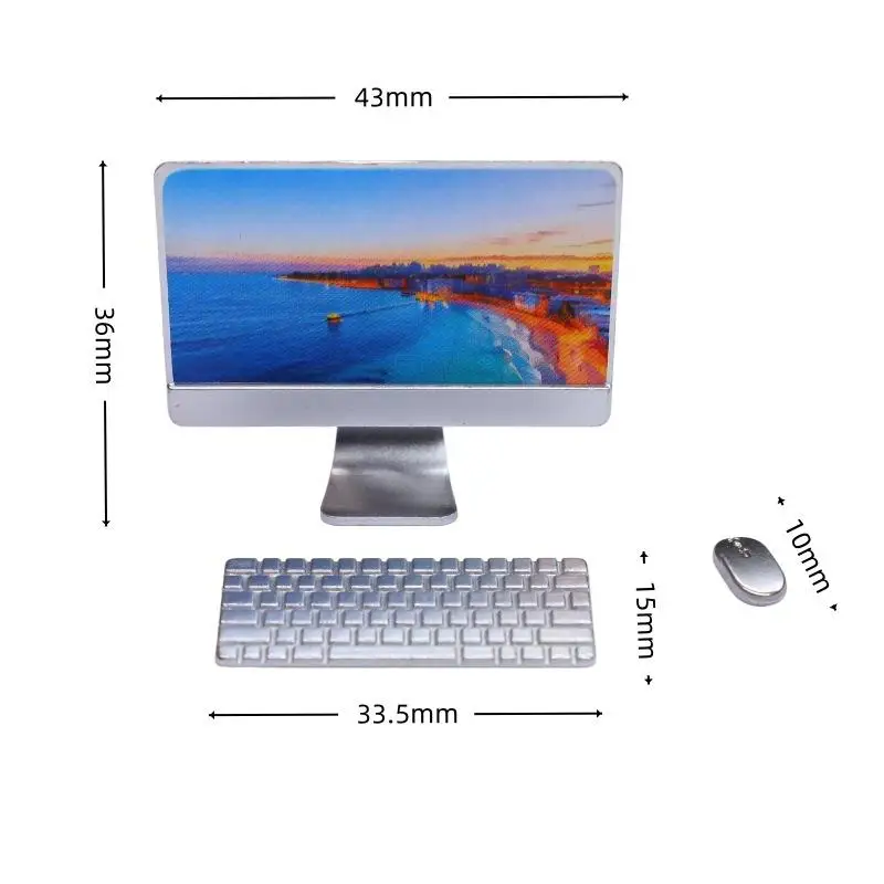 []1set Dollhouse Office Study Room Decor Accessories Micro Scene Pretend Play Toys Dollhouse Laptop Computer Keyboard Mouse Kit